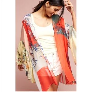 ANTHROPOLOGIE Georgette Floral Ruffle Kimono